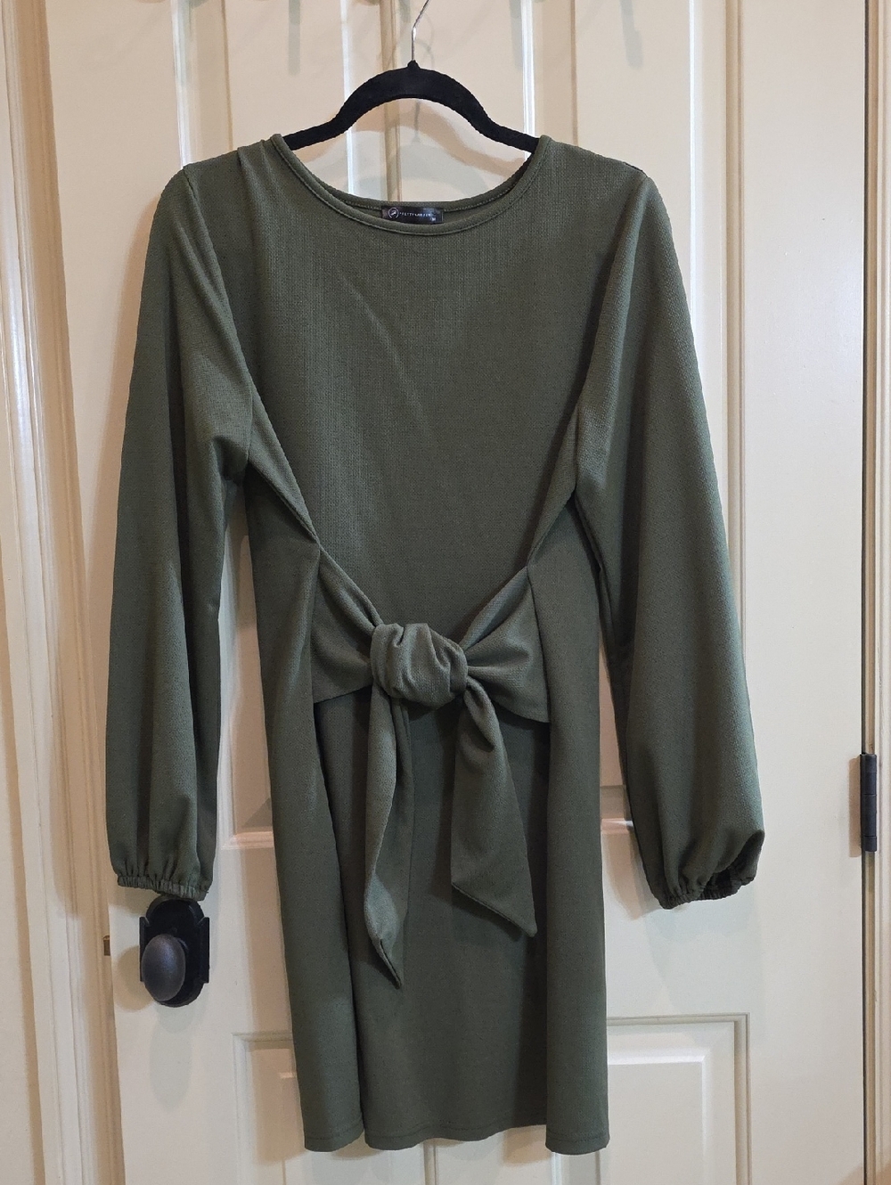 Tie-Front Olive Green Long Sleeve Dress
